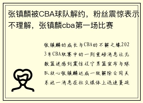 张镇麟被CBA球队解约，粉丝震惊表示不理解，张镇麟cba第一场比赛