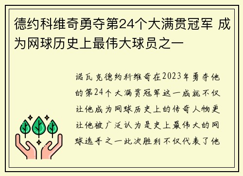 德约科维奇勇夺第24个大满贯冠军 成为网球历史上最伟大球员之一 德约科维奇勇夺第24个大满贯冠军 成为网球历史上最伟大球员之一